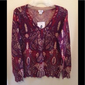 NWT JACLYN SMITH LONG SLEEVE PAISLEY SWEATER TOP